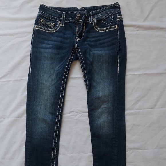 Vigoss Denim - Vigoss 'The Chelsea' Skinny Blue Jeans, 27x30, Embroidered Rhinestone Buttons